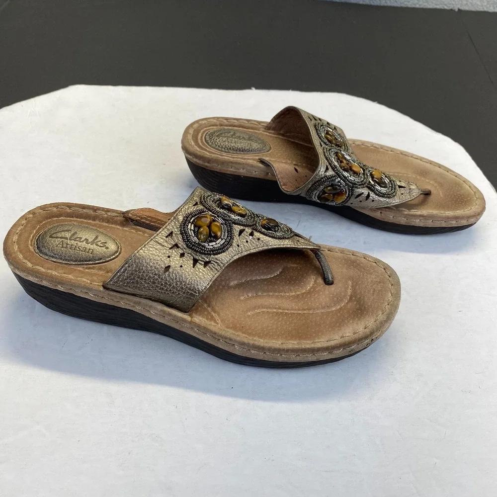 Clarks Artisan Thong Sandals Women's Size 7.5M‎ Beaded 32235,Casual,Comfort